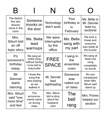 Friday Bingo Card