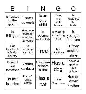 Leslie's Bridal BINGO Card