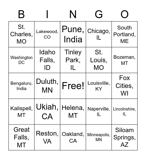 Wipfli Locations Bingo Card