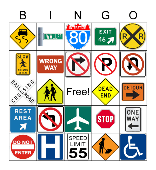 Traffic Sign Bingo Card