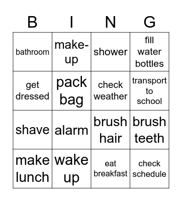 Morning Routine Bingo Card