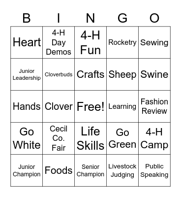 4-H Bingo Card