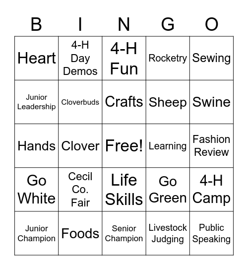 4-H Bingo Card