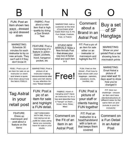 Astral Retail Challenge Bingo Card