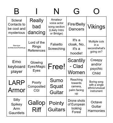 Power Metal Music Video (2023) Bingo Card
