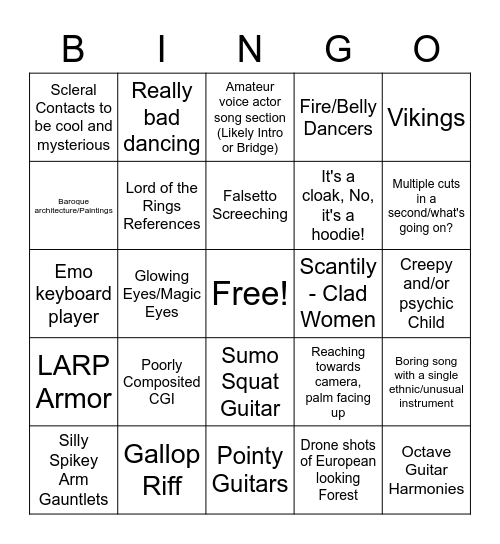 Power Metal Music Video (2023) Bingo Card