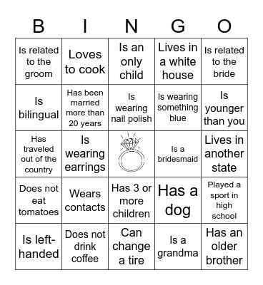 Find a Guest Bridal BINGO Card