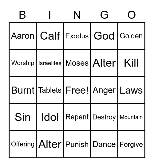 Golden Calf Bingo Card