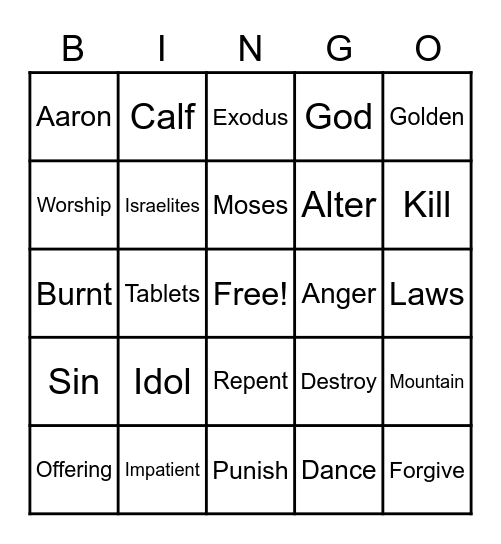 Golden Calf Bingo Card