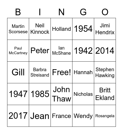 Untitled Bingo Card