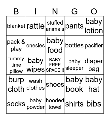 Baby Bingo Card