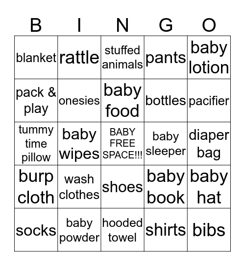 Baby Bingo Card