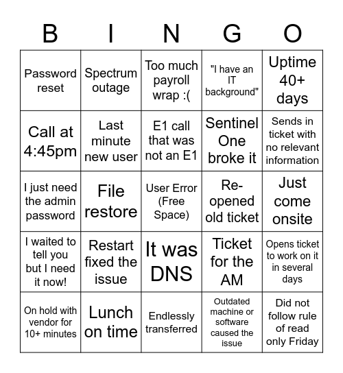 IT Bingo Card