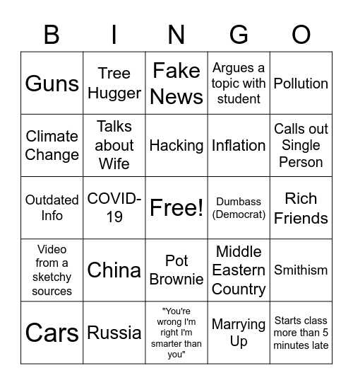 Smith Bingo Card