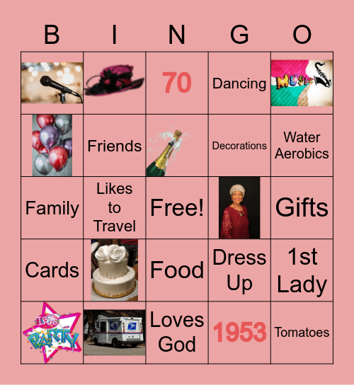 Doris' 70th Birthday Party Bingo Card