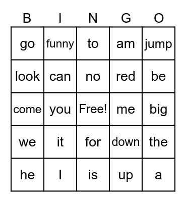 Sight Word Bingo Game A Bingo Card