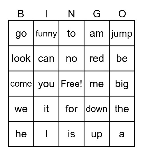 Sight Word Bingo Game A Bingo Card