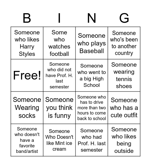 Get To Know You Bingo Card