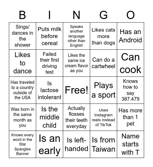 BIO (not BIOLOGY) Bingo Card