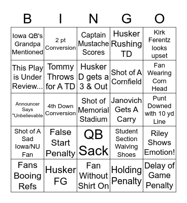 NU/Iowa Bingo Card