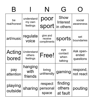 Social Skills Bingo Card