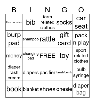 Joel & Andreas' baby shower Bingo Card