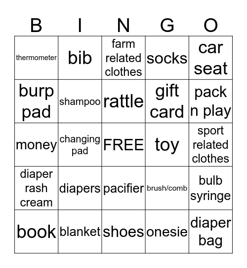 Joel & Andreas' baby shower Bingo Card