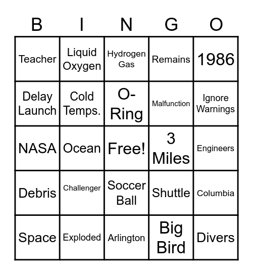 The Challenger Bingo Card