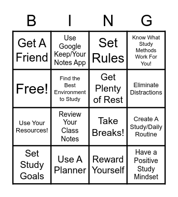 Healthy Habits Bingo Card