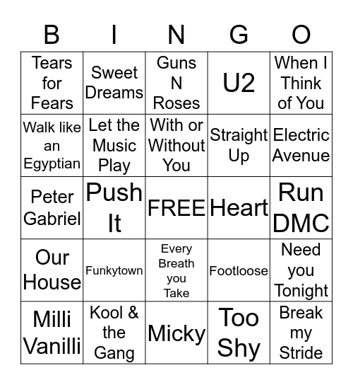 THE 80's Bingo Card