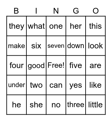Sight Words 1 Bingo Card