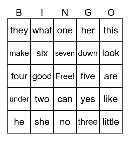 Sight Words 1 Bingo Card