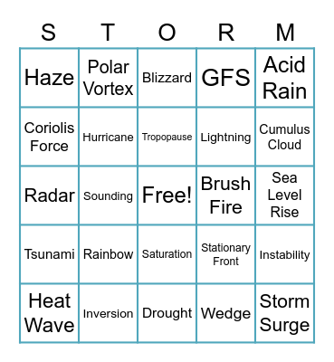 Weather Bingo Card