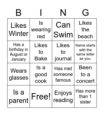 Find Someone Who Bingo Card