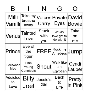 THE 80's Bingo Card