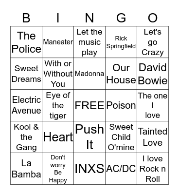 THE 80's Bingo Card