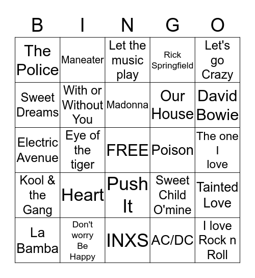 THE 80's Bingo Card