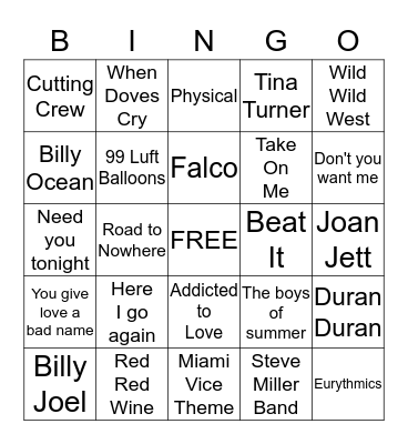 THE 80's Bingo Card