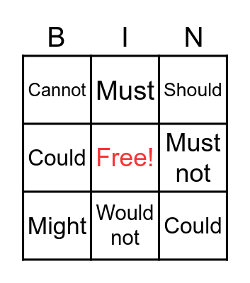 Modal Verbs Bingo Card