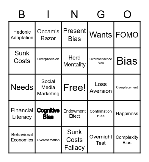 Financial Literature Unit 1 Bingo Card