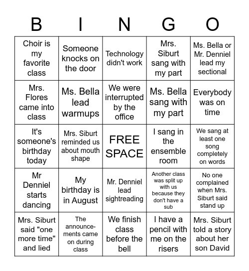 Friday Bingo Card