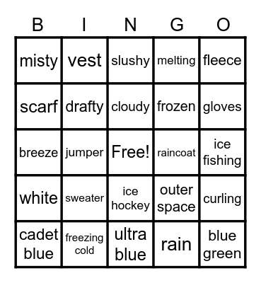 Winter Blues Bingo Card