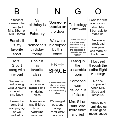 Friday Bingo Card