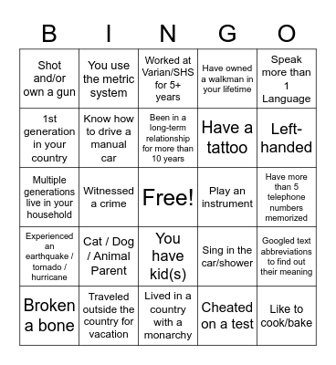 Untitled Bingo Card