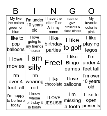 BIRTHDAY BINGO Card