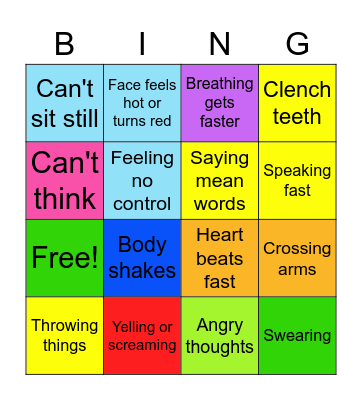 Anger Warning Signs Bingo Card