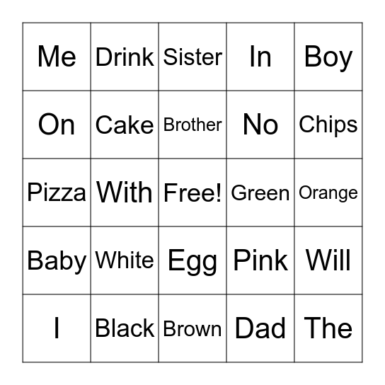 Sight word Bingo Card