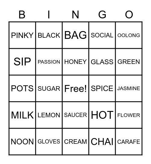 Vintage Tea 2023 Bingo Card