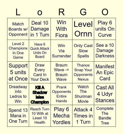 LoR Lockout Bingo Card