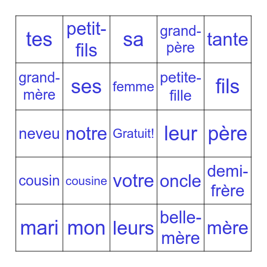 French 1 - Family Vocab Bingo Card